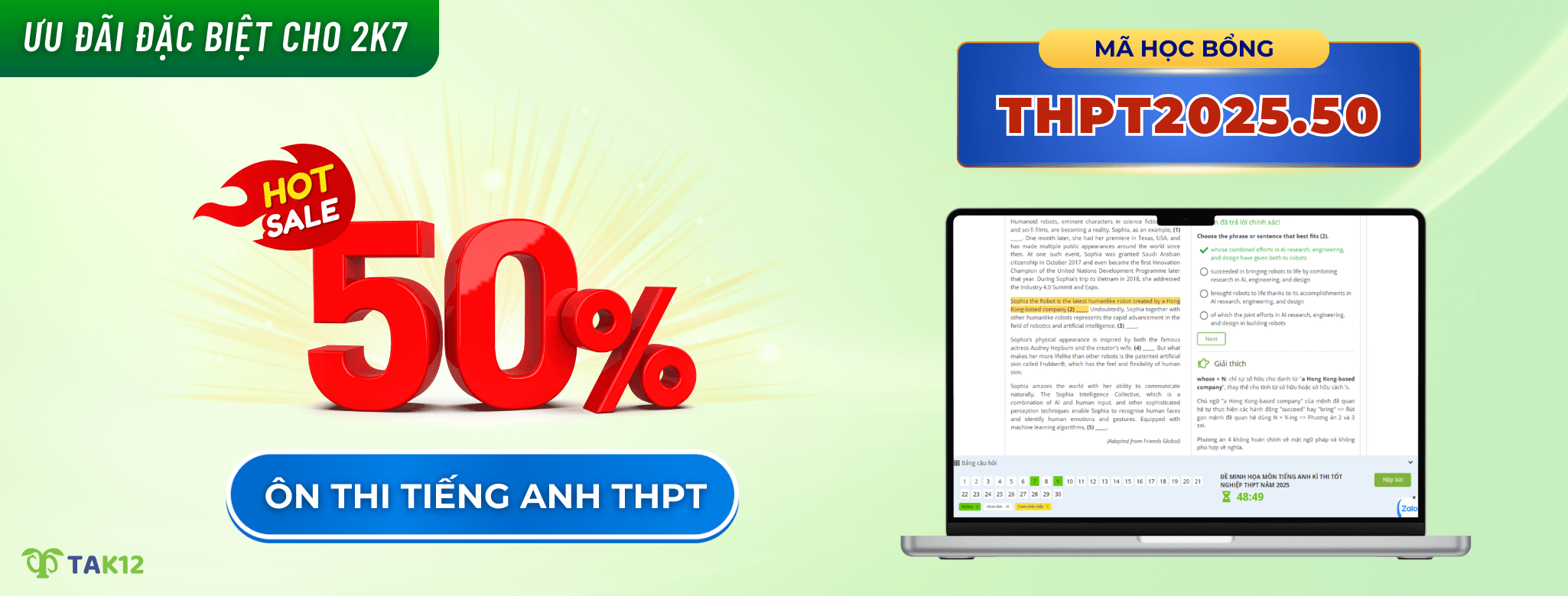 Giảm giá 50% chương trình ôn thi Tiếng Anh tốt nghiệp THPT